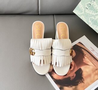 Marmont Metallic Leather GG Marmont Fringe Mules